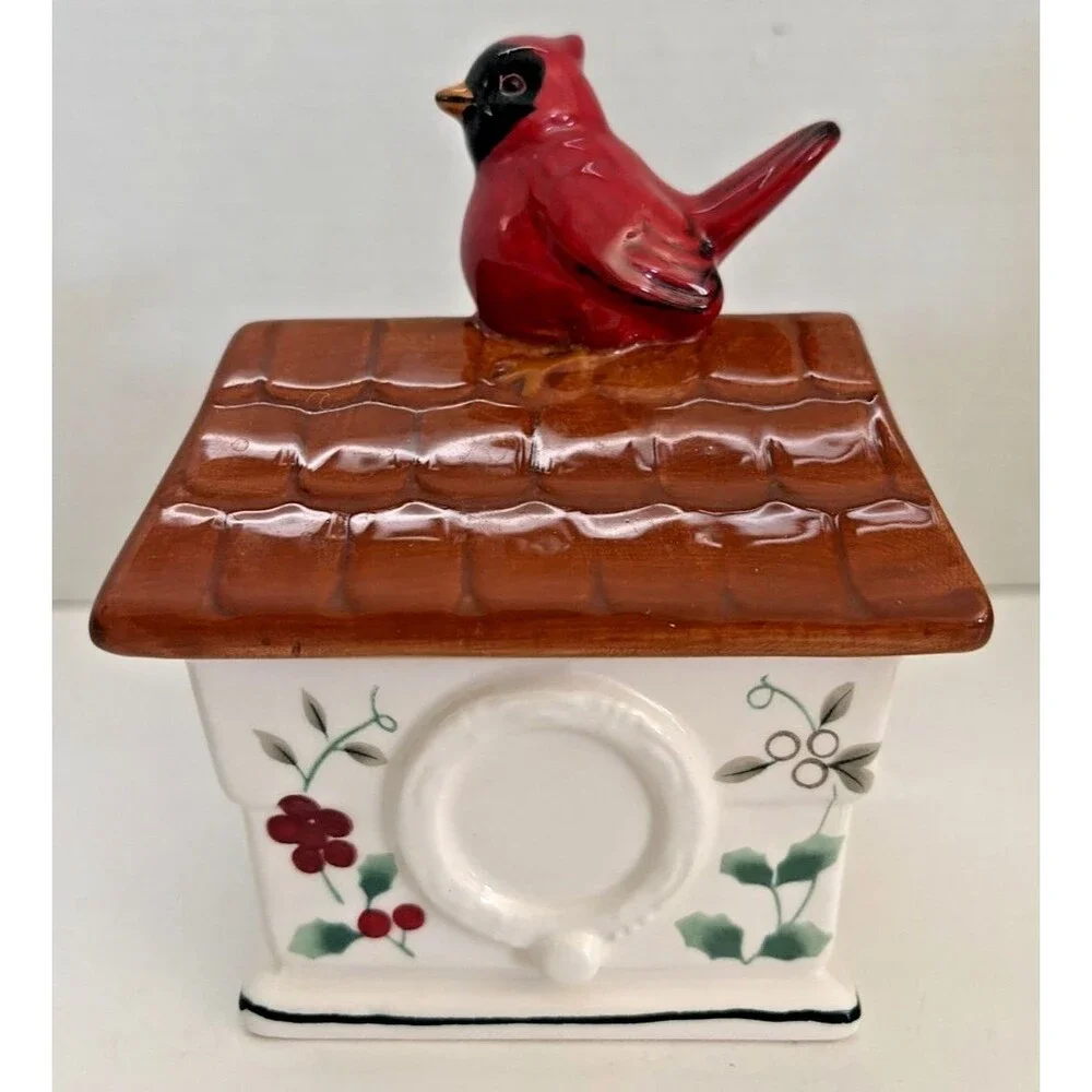 Pfaltzgraff Winterberry Cardinal Birdhouse Scrubby Holder Sponge Caddy 5098856